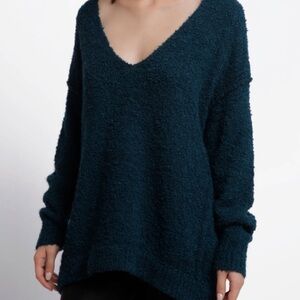 Free People Chunky‎ Knit Lofty V-Neck Sweater Green Size S Alpaca Wool Bohemian